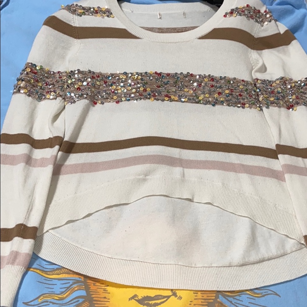 Hi-low multicolor Embellished sweater nude stripes